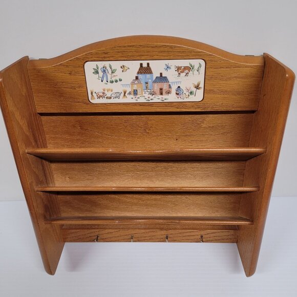 Heartland Farmhouse Wood Mail Sorter Holder Wall Mount 4 Key Rack 12" x 12'' - Picture 3 of 5